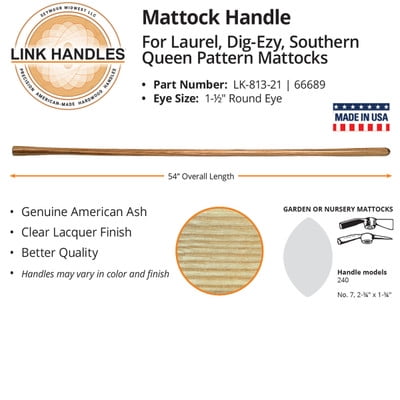 

Link Handles 66689 54 Mattock Handle for Laurel Dig-Ezy & Southern Queen Pattern Mattocks 1-1/2 Round Eye (min qty 6 each)