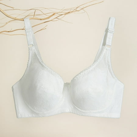 REORIAFEE Bras for Women No Underwire No Wire Gathered Together Bras Lace Adjustable Straps Brassiere Breathable Spaghetti Straps Comfy Corset Underwear Classic Comfortable Support Lingerie White S