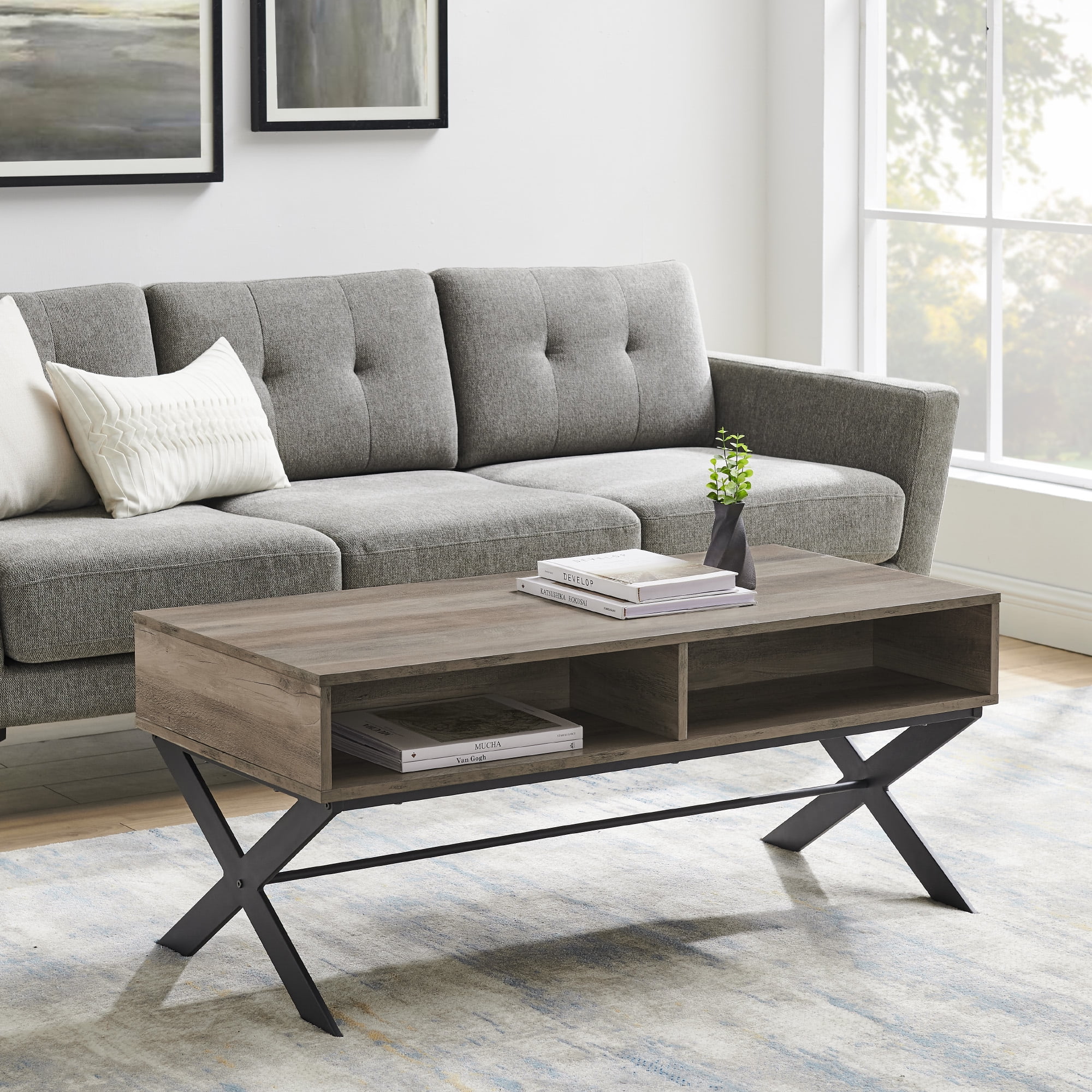 Roanoke Modern XLeg Grey Wash Coffee Table by Manor Park