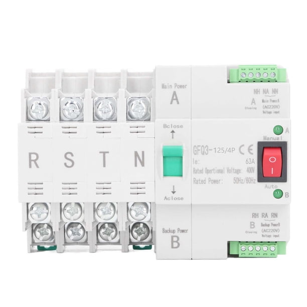 Interruptor de transferencia automática de doble potencia, montaje en riel DIN, 4 polos, alternador, 400 V CA, 63 A