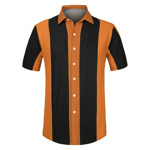 Camisas hawaianas manga corta botones botones a rayas playeras Marrón oscuro T M