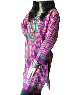 Mogul Women Tunic Dresses Pink Printed Blouse Summer Bohemian Tunic M