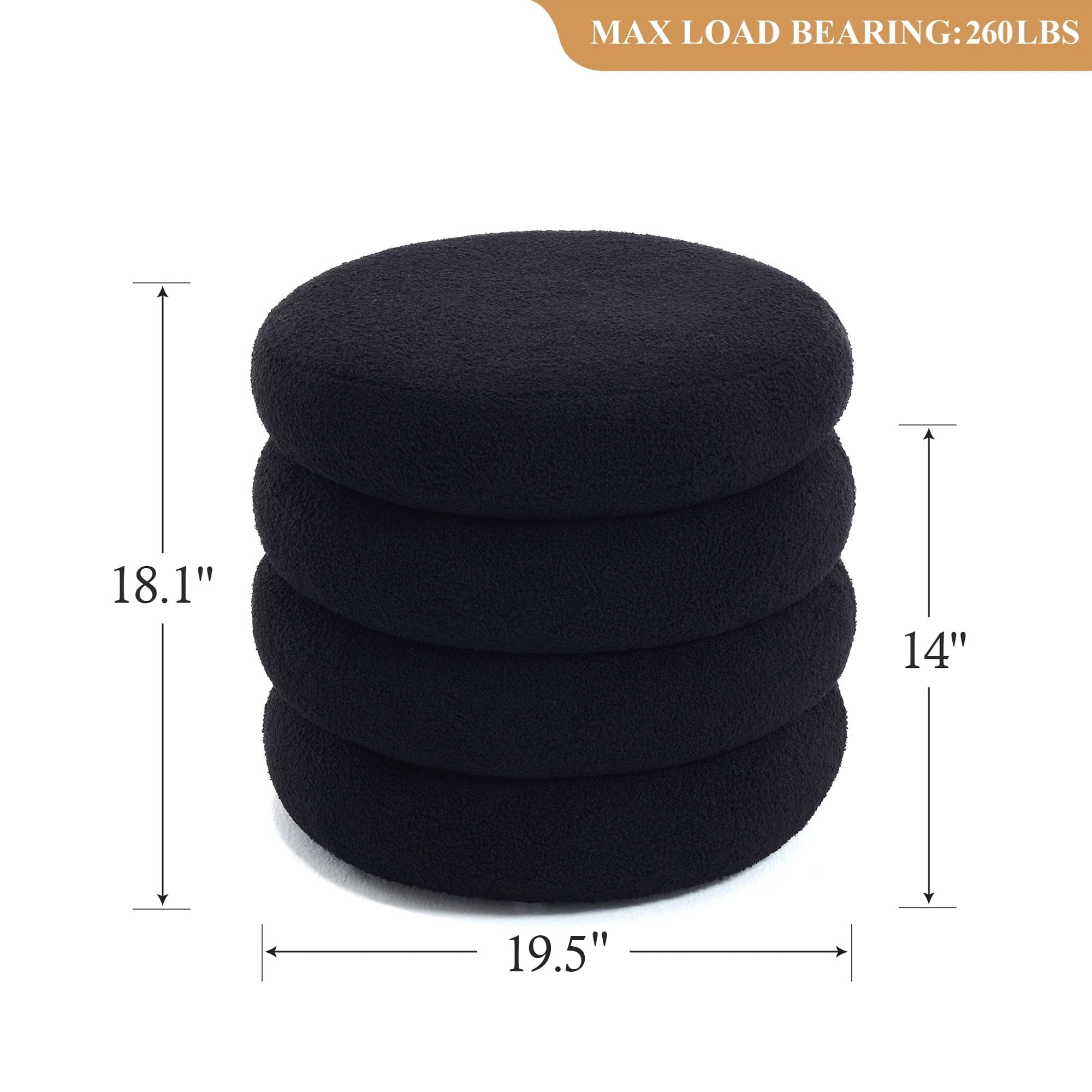 Zesthouse 19.5" Wide Round Boucle Storage Ottoman, Tufted Sherpa Ottoman Footstool for Living Room Bedroom, Black