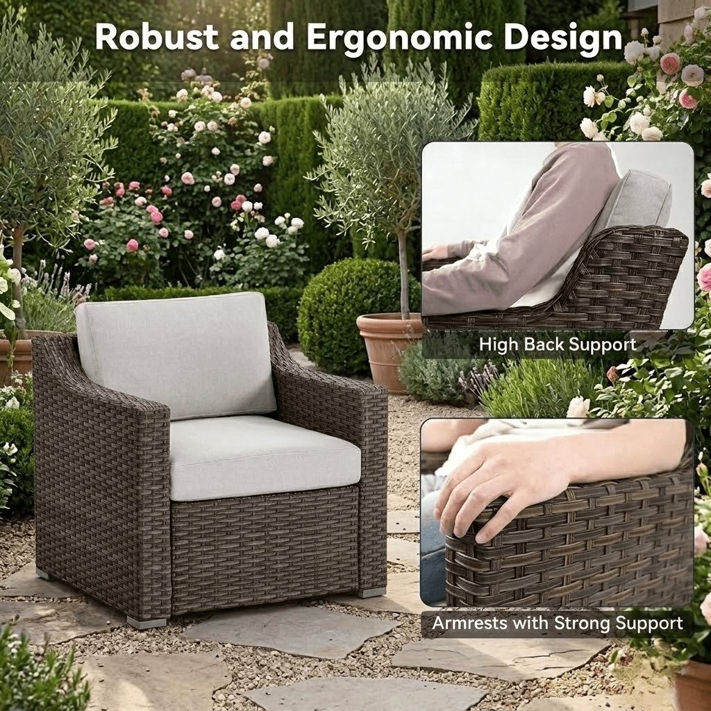 Howcool Outdoor Sectional Sofa, Patio Conversation Set, Outdoor Furniture with Two Single Chairs, Wicker Rattan All-Weather Seating Set for Garden Backyard Porch Balcony,Black
