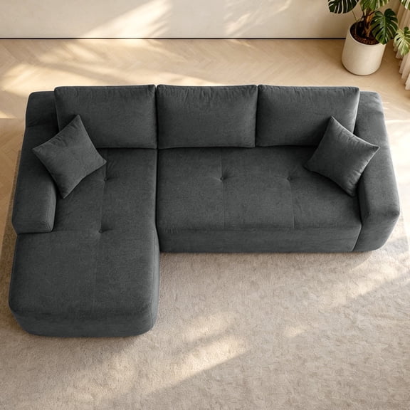 FFZ 85"L Cloud Sectional Sofa with L-Shape Chaise, Deep Seat, No Assembly, Grey