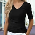 thumbnail image 3 of Women's T-Shirts! Comdrip Women's Short Sleeve Boat Neck Shirts Ruched Side Slim Fit Basic Casual T Shirts Summer Casual Tee Tops T Shirts for Women Black L, 3 of 3