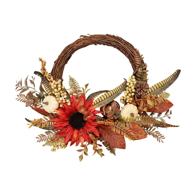 Corona de pared decorativa para el hogar, simulación de calabaza, girasol, granjas, corona de ratán, productos navideños