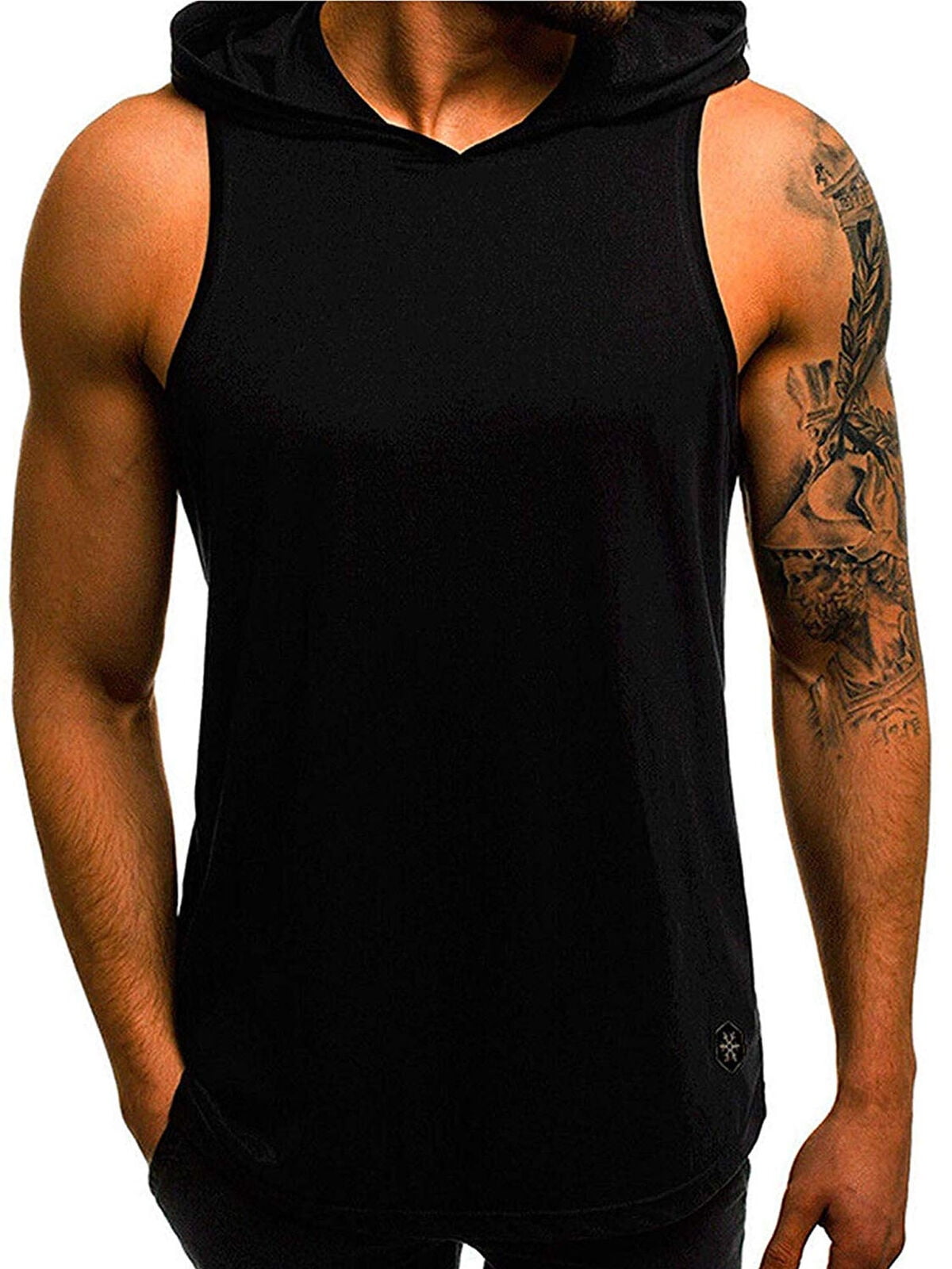 Tetyseysh Men Sports Gym Plain Tank Top Hoodie Fitness Pullover