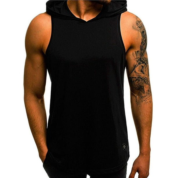 Tetyseysh - Men Sports Gym Plain Tank Top Hoodie Fitness Pullover ...