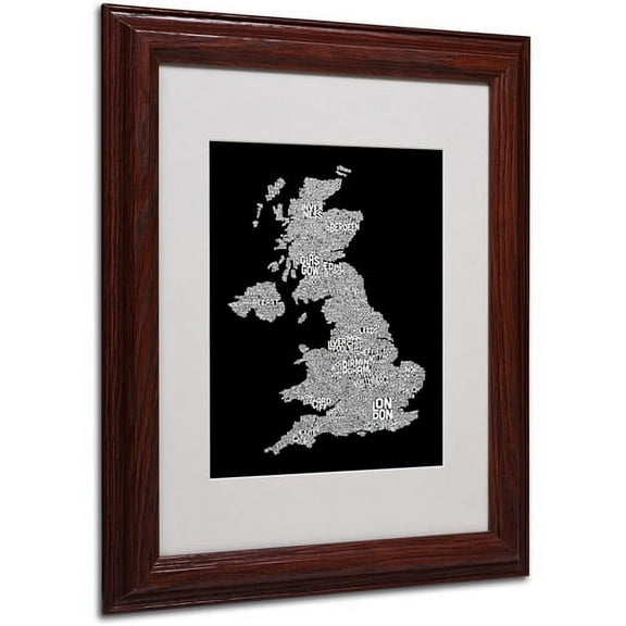 Trademark Fine Art "UK Cities Text Map 6" Matted Framed Art by Michael Tompsett