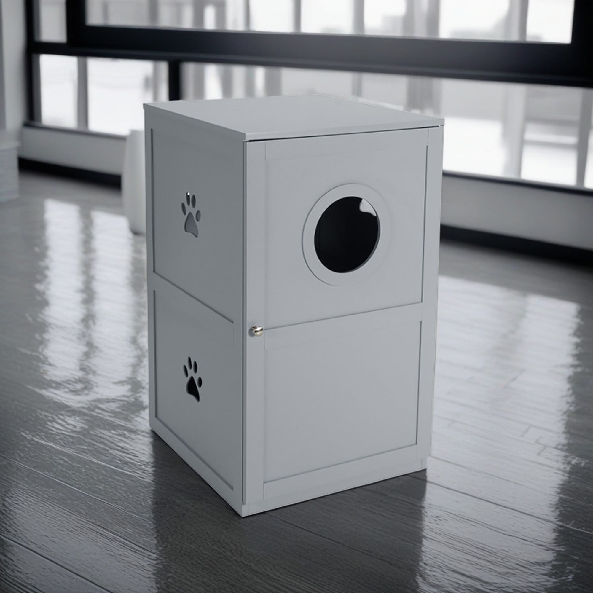 resenkos 36" 2-Story Furniture Style Cat Litter Box Enclosure, Hidden Cat Litter Box Furniture, Wood Cat House Washroom, Gray