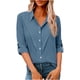 thumbnail image 1 of Camisas de Manga Larga para las Mujeres Loose Fit Botón de Solapa Imitación Lino Túnica Blusa de Verano, 1 of 8
