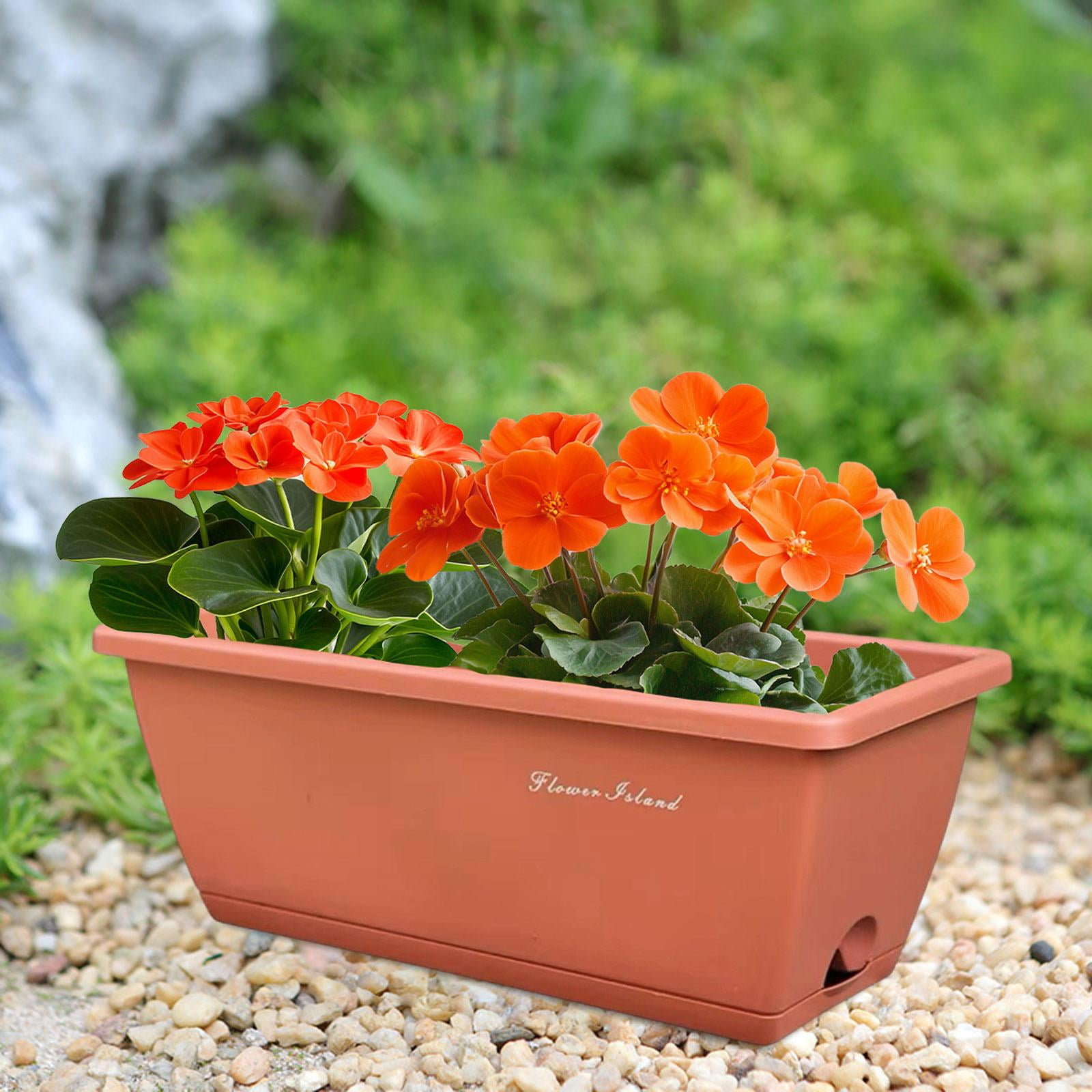 figatia Window Box Planter ,Vegetables Growing Container, with Drainage Holes, Garden Flower Plant Pot for Outdoor Yard Balcony Patio Brick Red