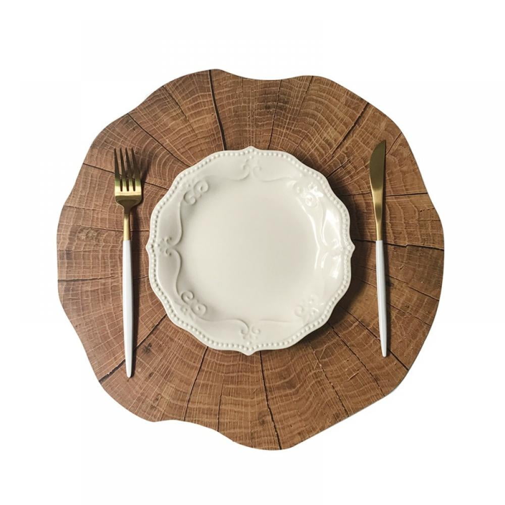 Round Wood Grain Table Mat Placemat 15x15" Household Table Pad Easy To