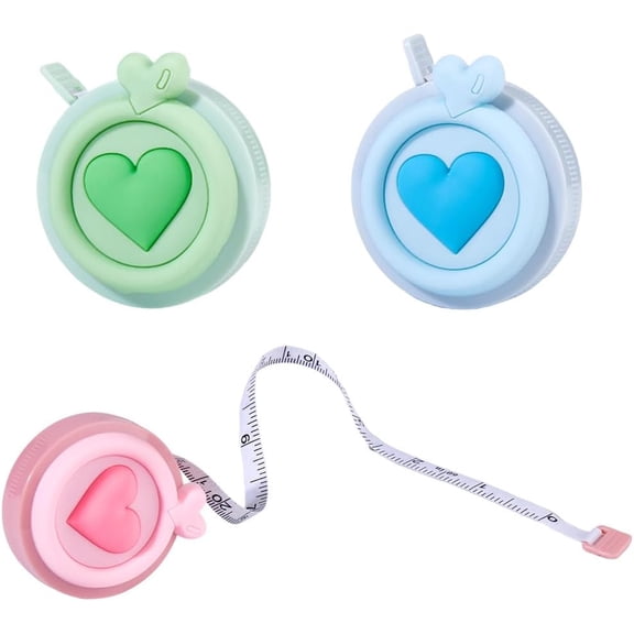 3Pcs 3 Colors Heart Soft Tape Measure 60 Inch 1.5m PVC Retractable Mini Cartoon Measuring Tape Cute Tape Rulers for Body Measurements