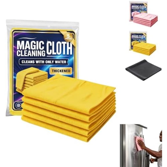 Genie Magic Cleaning Cloth 10-Pack XXL Microfiber Lint Free Yellow 5-Piece Multi-Surface Water Only Yellow,5