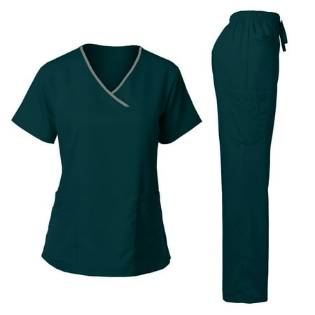 

Dagacci Medical Uniform Women s Scrub Set Stretch Contrast Binding Top and Pants (Caribbean X-Large)