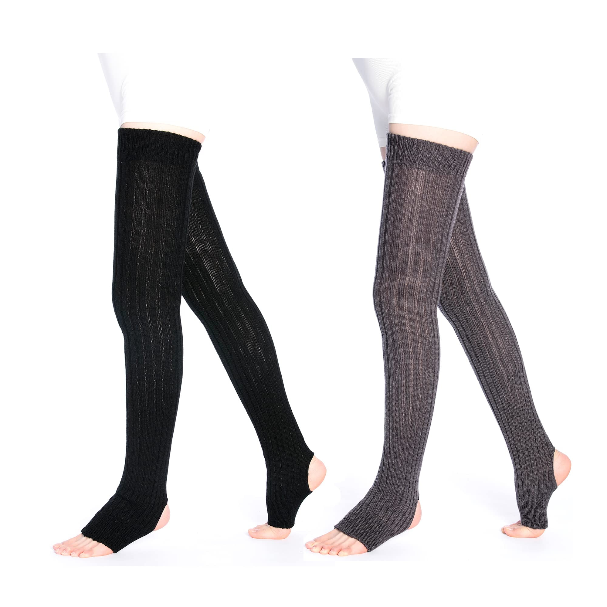 GLENMEARL 2 Pairs Women Stirrup Leg Warmers with Heel Hole, Girls Knee
