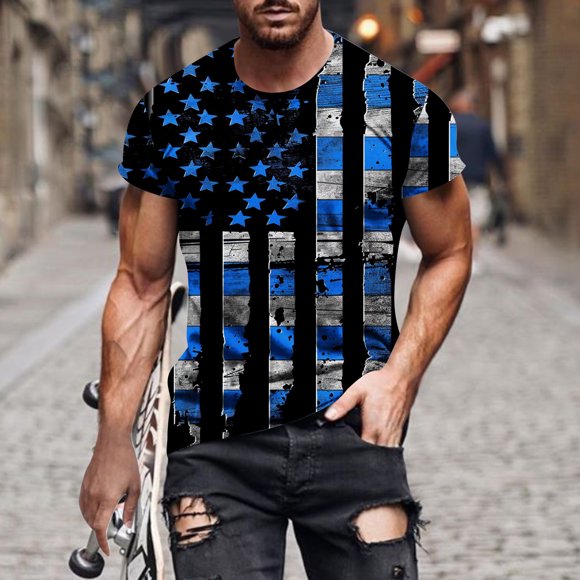 CFLVAEK Mens Fourth of July T Shirts Vintage American Flag Graphic Tees Big and Tall Short Sleeve Summer Tshirt Independence Day Gifts for Men S