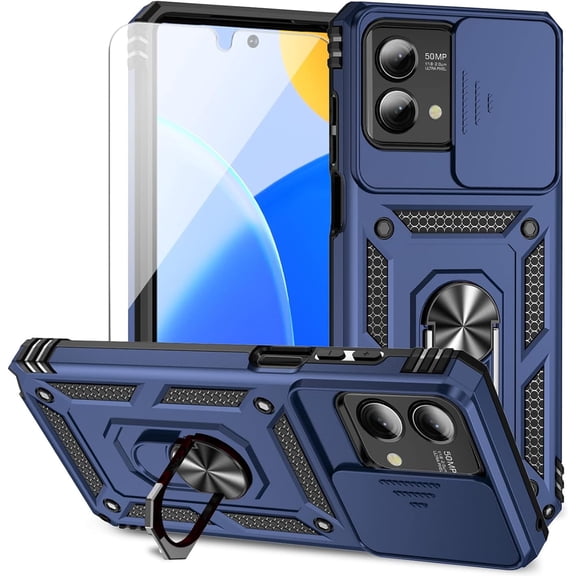 HCTian for Moto G Stylus 5G 2023 Case, Silver w/ Slide Camera Military-Grade, Shock Absorption, Kickstand, Magnetic Ring Holder, Protective Phone Case