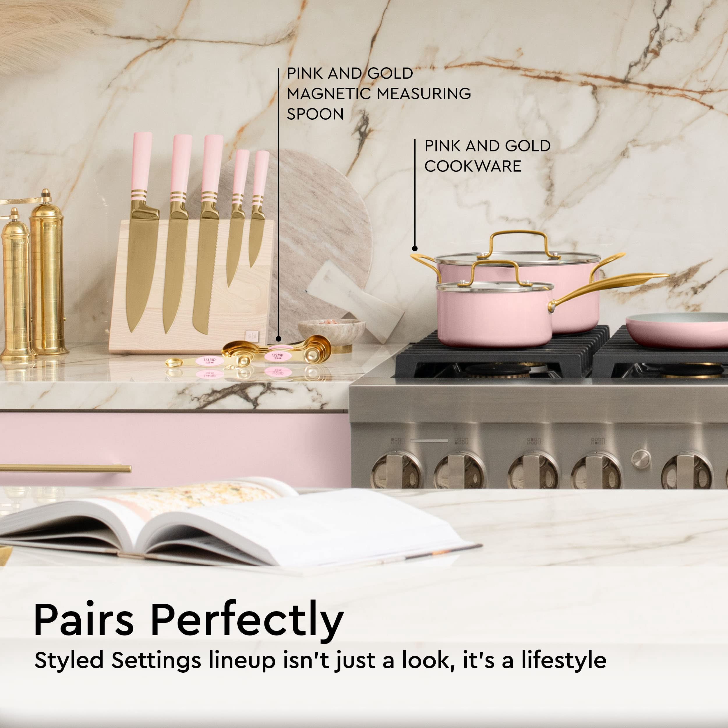 Styled Settings Pink and Gold Knife Set, 6-Piece Stainless Steel