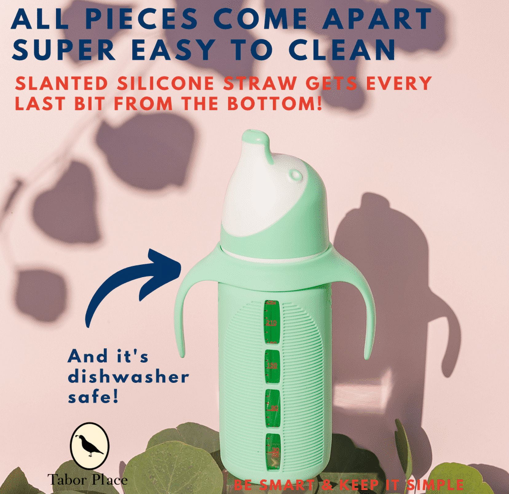 Tabor Place | Glass Sippy Cup for Toddlers | Orange | Spill-Proof | Silicone Straw | 8 oz | Liquids Never Touch Plastic