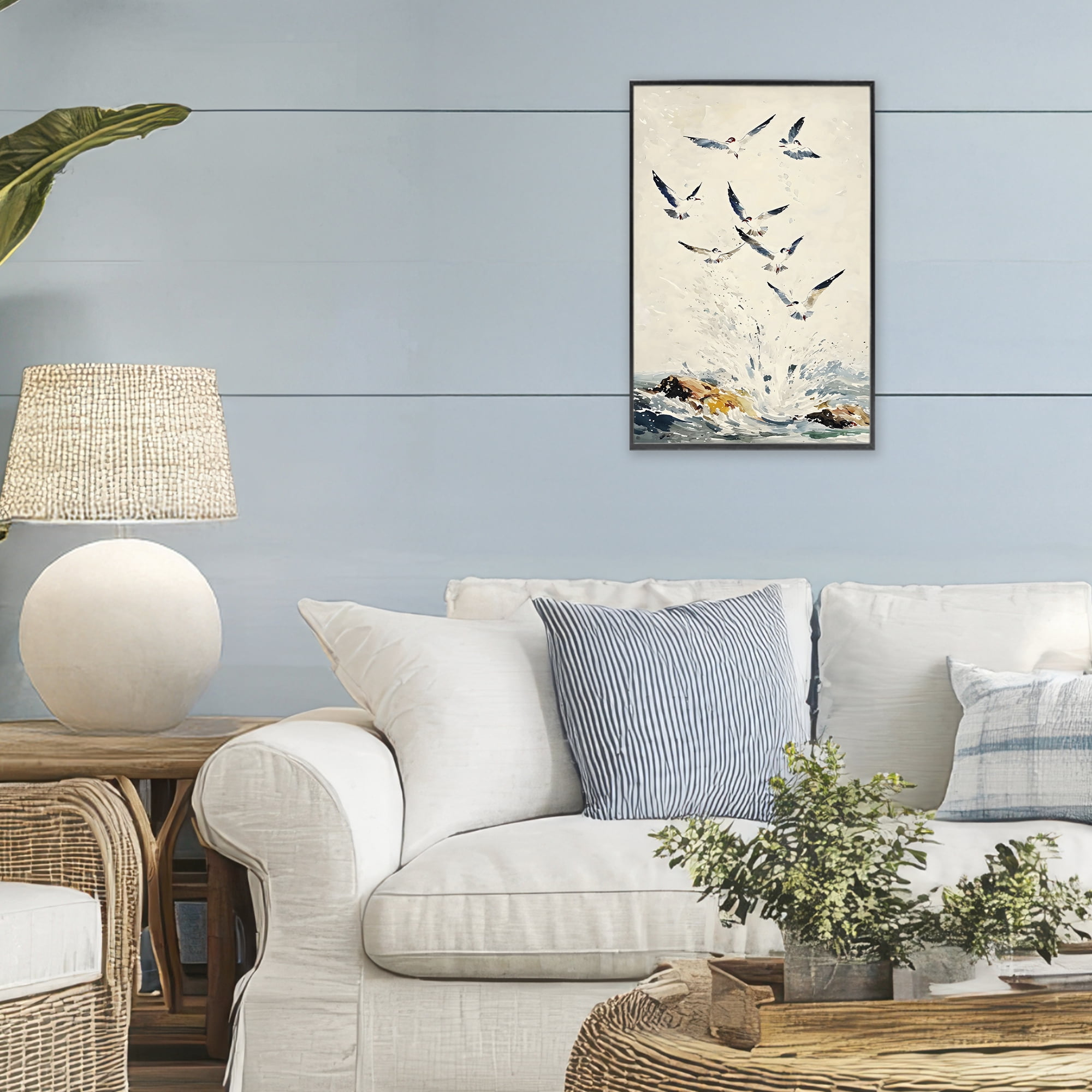 Stupell Industries Waves of Seagulls over Rocks Black Framed Giclee Art, design by Creative Studio