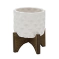 thumbnail image 1 of Flora Bunda CT792E-MTWH 5 in. Ceramic Dimple Pattern on Wood Stand, Matte White, 1 of 1