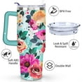thumbnail image 3 of 40oz Pioneer Tumbler with Handle Lid and Straw,Colorful Floral Tumblers Gifts for Women Girls Men Adults（Greenish-blue）, 3 of 7