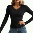 thumbnail image 7 of aidice Long Sleeve Tops for Women Going out V Neck Stretch Slim Fitted Cropped Top Tees Shirts Plain Undershirt, 7 of 7