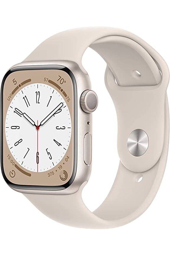 Restored Apple Watch Series 8 GPS 45mm Starlight Aluminum Case with Starlight Sport Band - S/M. Fitness Tracker, Blood Oxygen & ECG Apps, Always-On Retina Display (Refurbished)