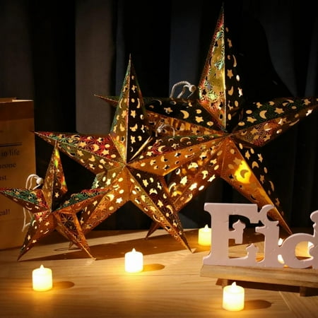 

1pcs Christmas Star Lantern Lampshades 5 Pointed Hollow Out Star Paper Lantern Ceiling Hanging Ornament Led Light Window Decoration for Wedding Party Xmas Tree