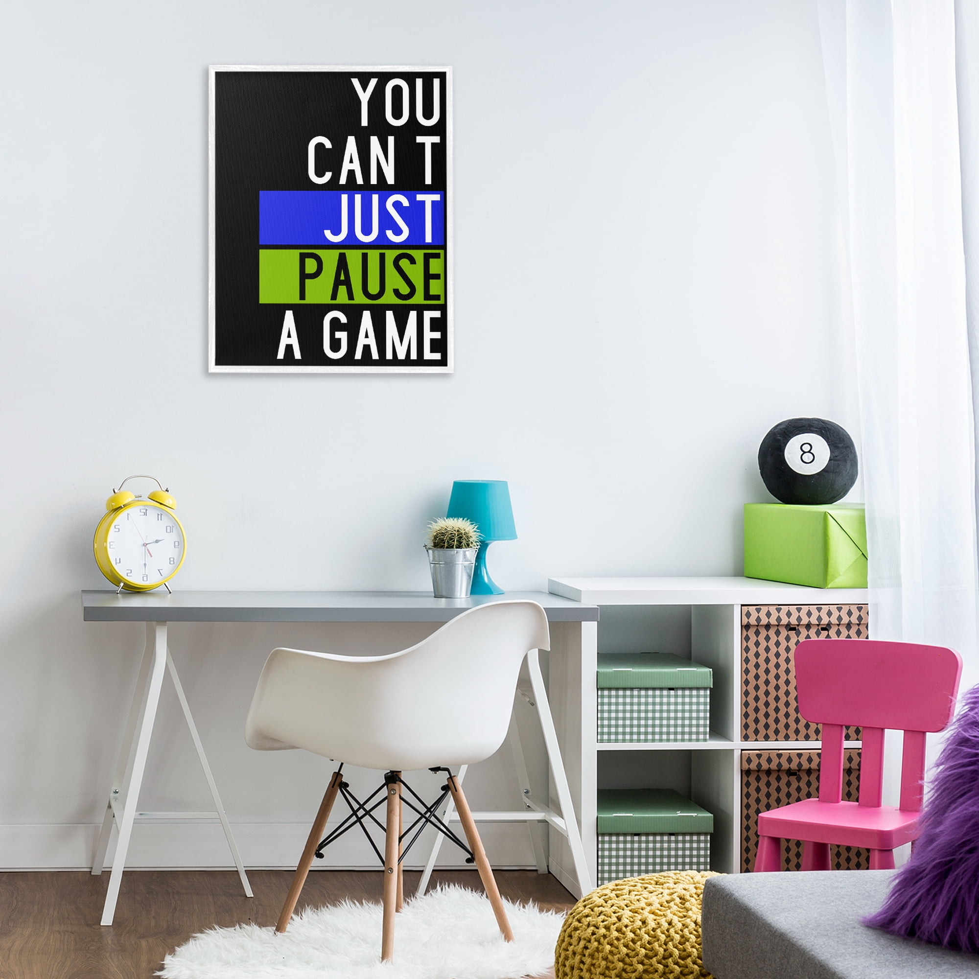 Stupell Industries Can't Pause a Game Typography Painting White Framed Art Print Wall Art, 24 x 30