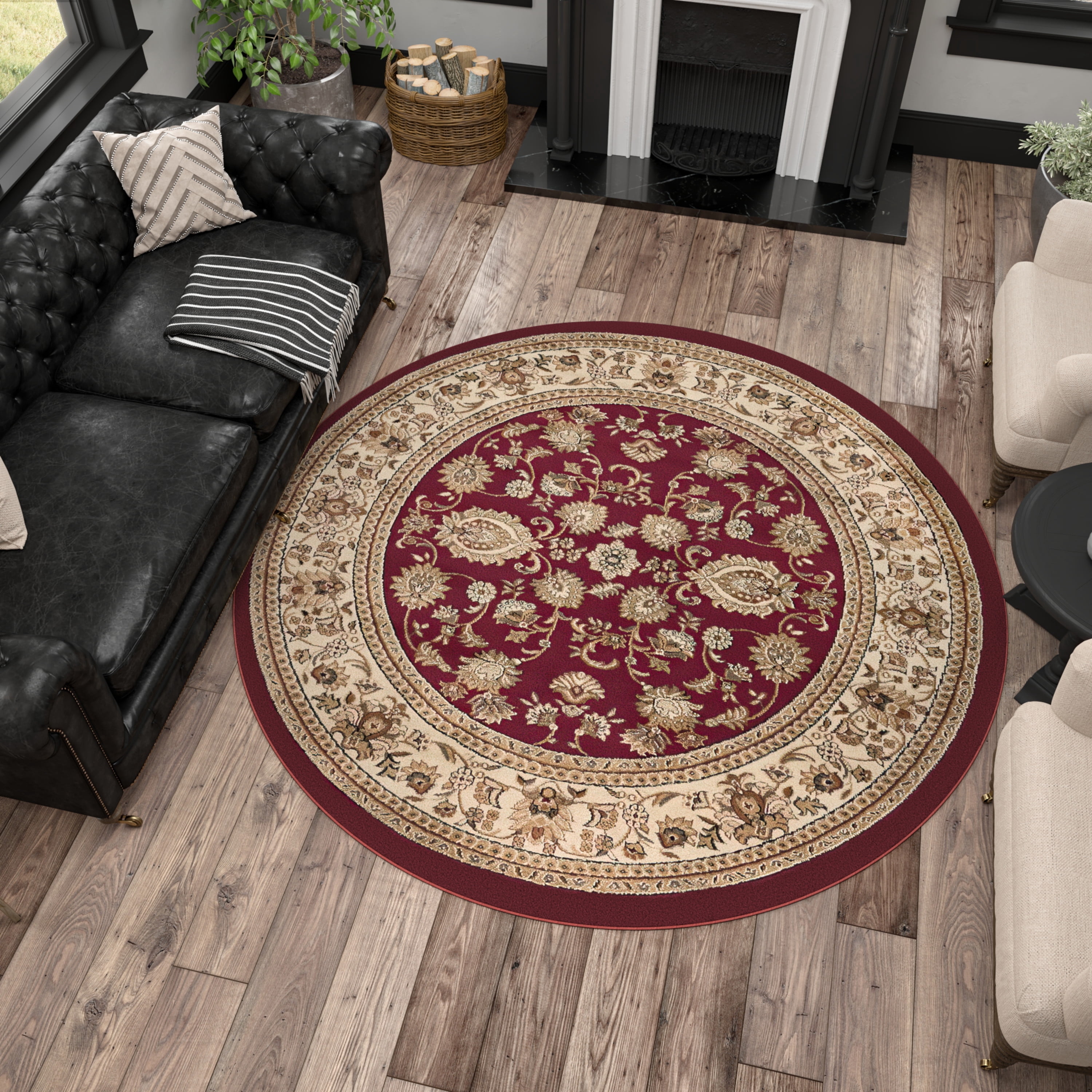 Sensation Transitional 8' Round Red and Beige Polypropylene Indoor Area Rug