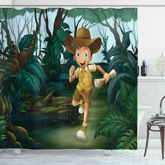 Ambesonne Colorful Shower Curtain, Running in Woods, 69"Wx70"L, Forest Green Dark Teal