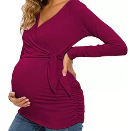 

Askfv Women s Maternity Shirts Short&Long Sleeve V-Neck Comformation Cute Maternity Tops