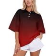 thumbnail image 2 of Sewkxo Women's Rugby Shirt Gradient Color Polo T-Shirts Oversized Short Sleeve Lapel V Neck Tee Summer Pullover Tops,Red M, 2 of 6