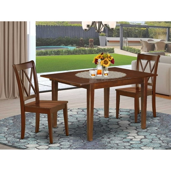East West Furniture Milan 3-piece Traditional Wood Dining Room Set in Mahogany