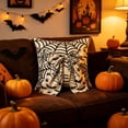thumbnail image 4 of Diceymbol Halloween Throw Pillow Ivory Spiderweb Bat Bow Cushion for Couch Bed Gothic Home Decor 18 Inch, 4 of 8