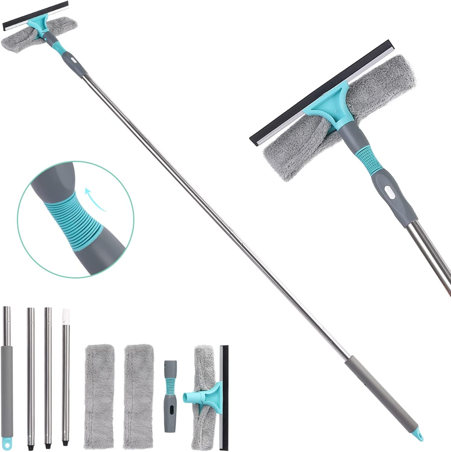 Litake Window Cleaner Squeegee and Microfiber Scrubber, 2 in 1 Window Washing Kit, 64