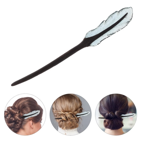AURARMLET Vintage Wooden Hairpin Blue Feathered Hair Stick Durable Chinese Style Hair Decoration