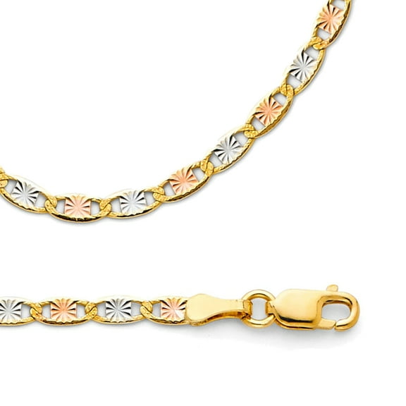 Valentino Necklace Solid 14k Yellow White Rose Gold Chain Diamond Cut Star Tri Color, 2.6 mm - 16 inch