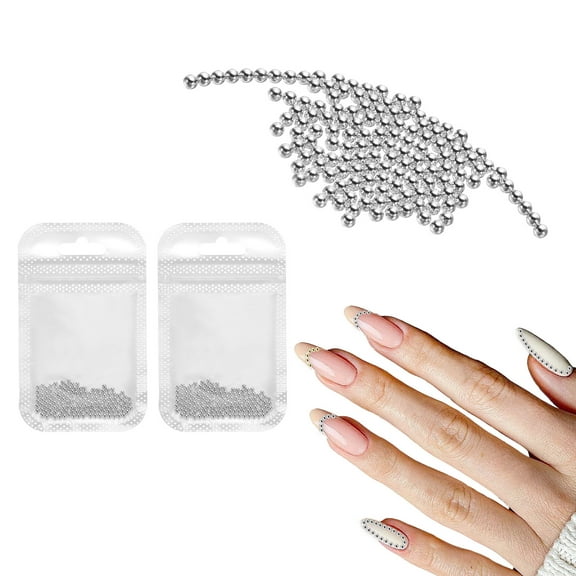 Uxcell 2pcs Nail Art Beads 0.08" Mini Metal Caviar Nails Beads Ball with Bag, Silver