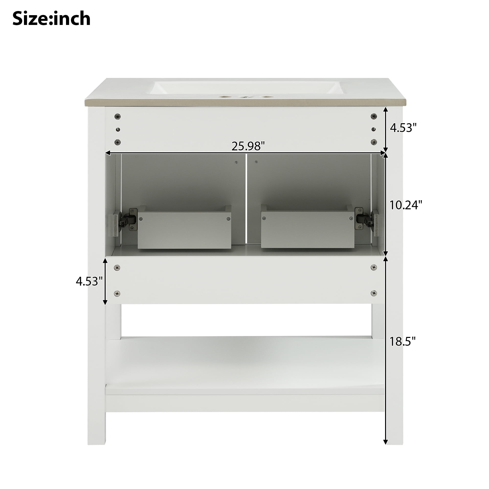 MODERNLUXE 30" Bathroom Vanity with Ceramic Sink, Freestanding Bathroom Sink Cabinet with Bottom Shelf and Versatile Storage,Ideal for Small Bathrooms,White