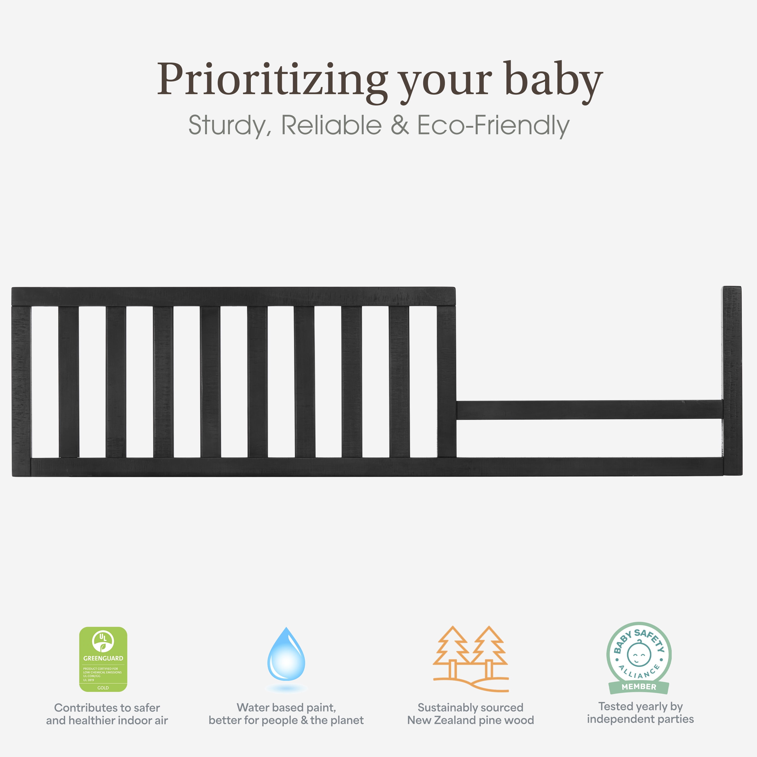 Evolur Convertible Crib Toddler Guard Rail I Full Assembly I Lasting Quality In Onyx Black