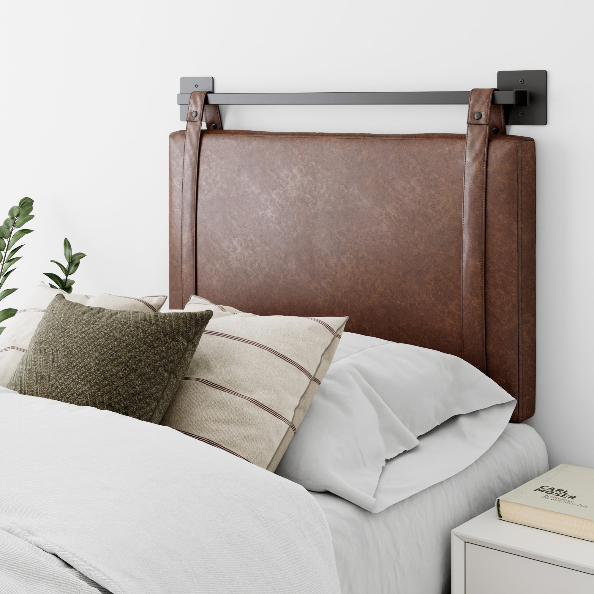 Nathan James Harlow Twin Wall Mount, Faux Leather Upholstered Headboard