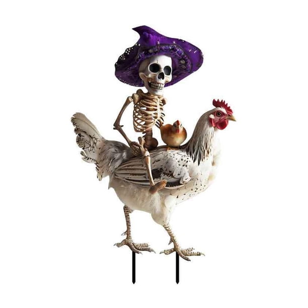 SGACAI Esqueleto de pollo, alas de gallo para Halloween, decoración de Halloween, metal 2D, señal de patio