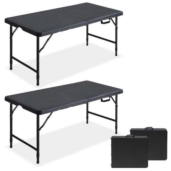 KLB Sport 2 Pack 4ft Adjustable Height Foldable Plastic Tables, Portable Heavy-Duty Utility Tables with Carry Handle, Indoor/Outdoor Folding Event Tables for Picnics, Parties, Camping & Home Office