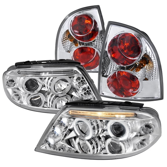 Spec-D Tuning Black Projector Headlights w/ LED Strip Bar   8-LED Compatible with Volkswagen Passat Left   Right Pair Headlamps Assembly