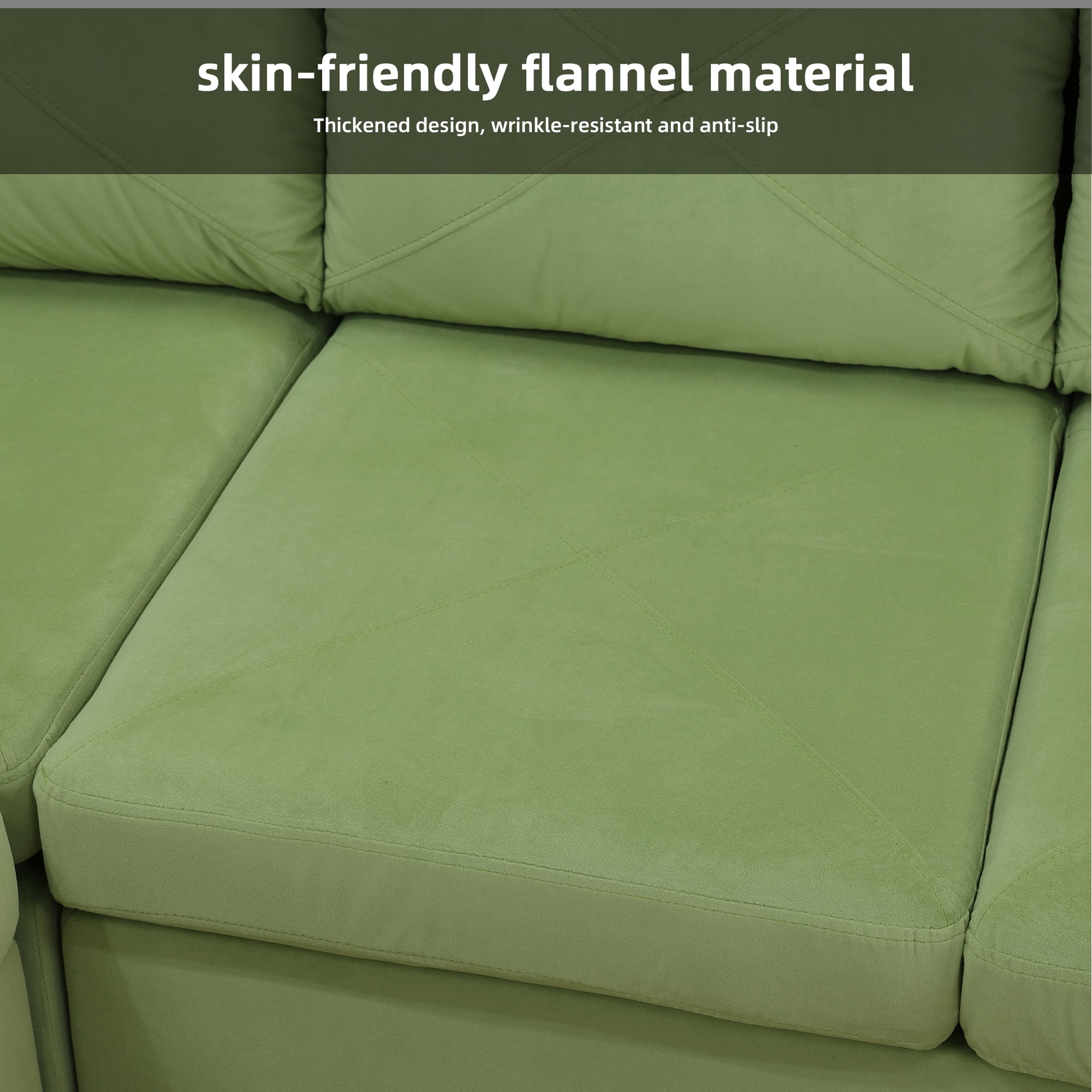 MAYEERTY 95.5" L-Shaped Sectional Sofa, Flannel Modular Couch Sofa Set without Ottoman, Apple-Green (Right)